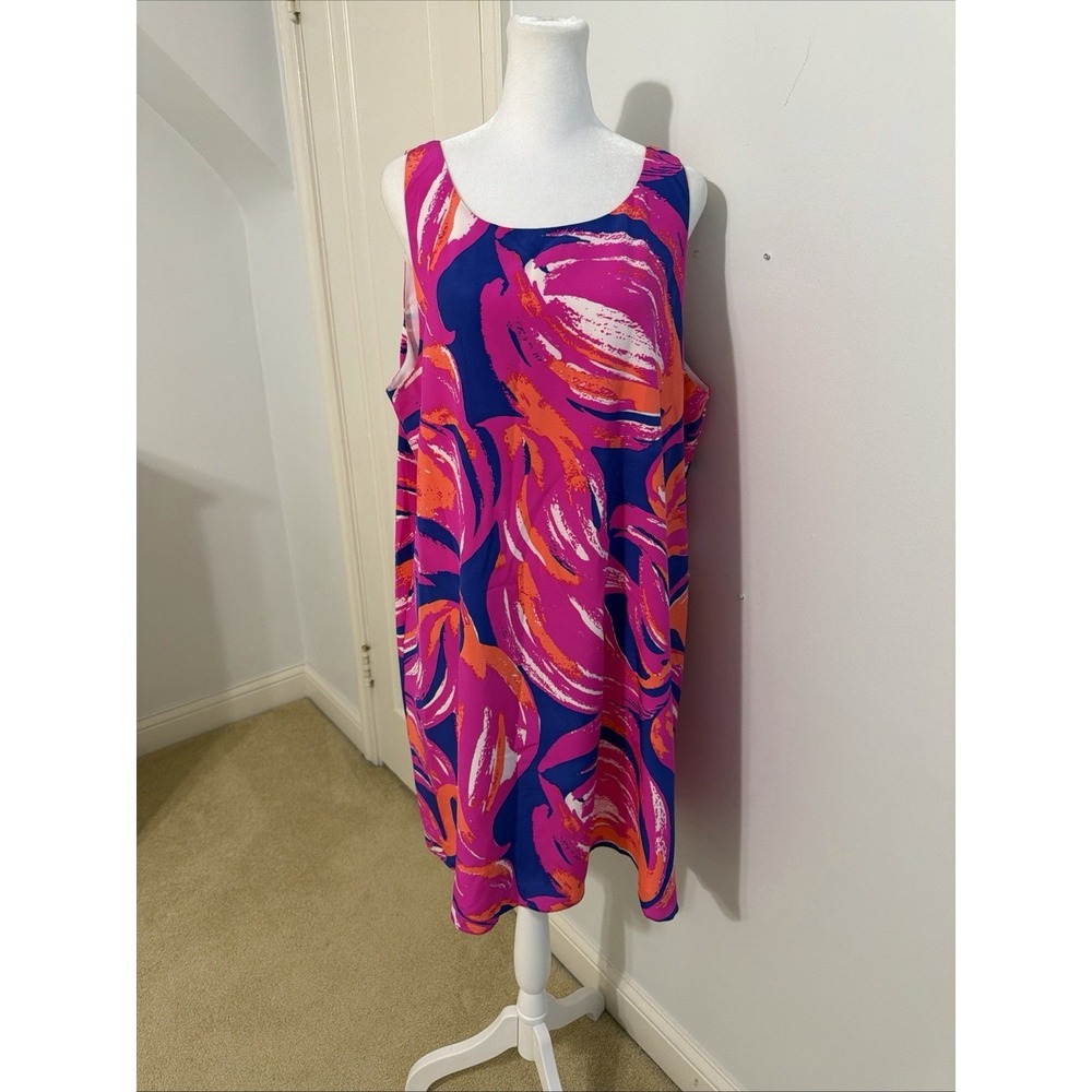 EUC Lilly Pulitzer Jackie 100% Silk Shift Swing Dress XL PLOOM BLOOM - Picture 2 of 7